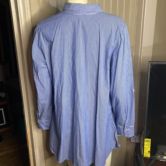 Lane Bryant Blue & White Pinstripe Ruffle Plus Size Blouse Size 14/16 - Picture 2 of 4